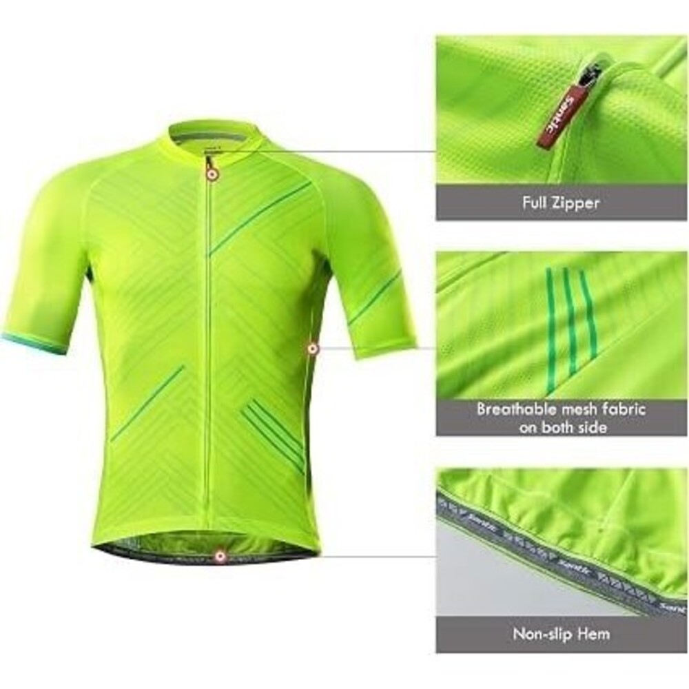 Santic Cycling Jersey Men’s XXL Neon Green Short Sleeve Full Zip Blue